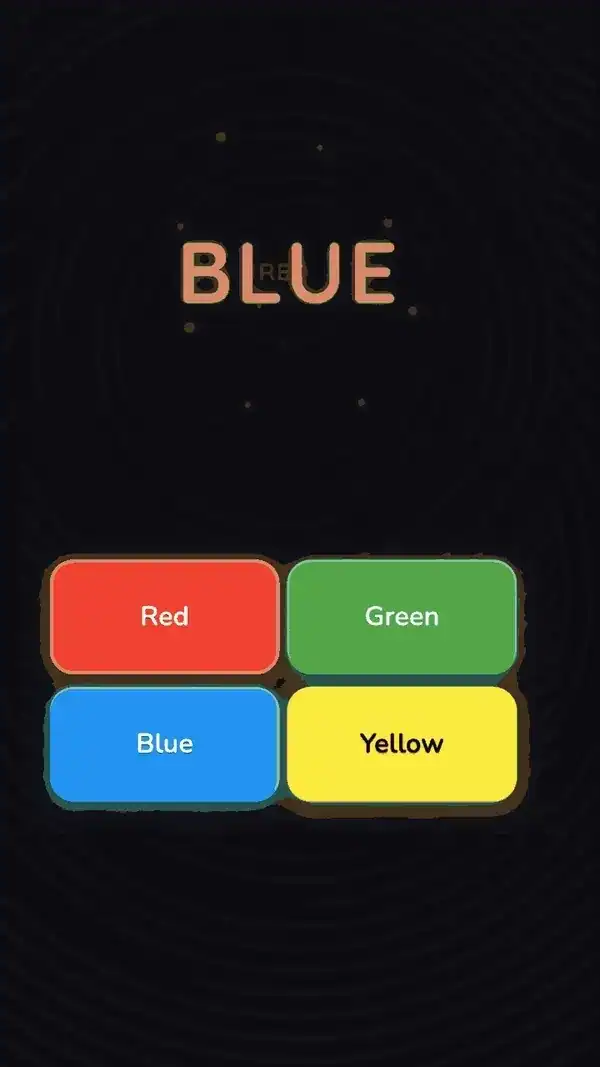 Live Stroop test gameplay from the Shoorbaloo cognitive training app
